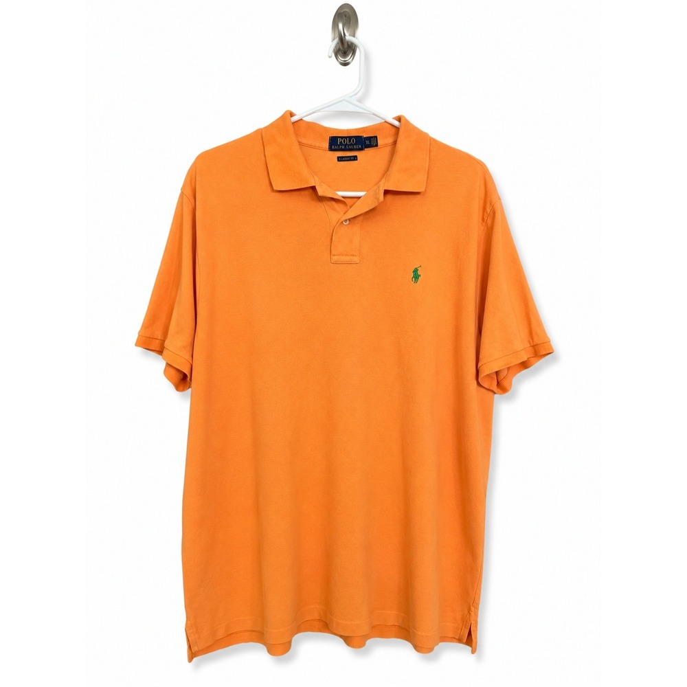 Polo Ralph Lauren Classic Fit Orange Cotton Polo Shirt Men's XL Green Pony
